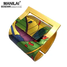 Manilai estilo rústico de la moda pintura diseño abierto brazalete pulsera para las mujeres de alta calidad chapado en oro bisutería