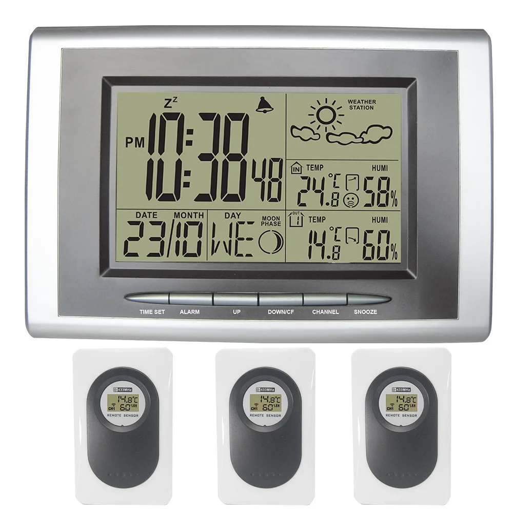 2017 DYKIE Wireless Weather Station Weather Forecast Clock with Indoor Outdoor Temperature Humidity Digital Alarm 3 Transmitters 2017 DYKIE Wireless Weather Station Weather Forecast Clock with Indoor Outdoor Temperature Humidity Digital Alarm 3 Transmitters