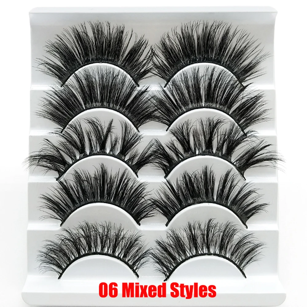 5 Pairs 3D Soft Faux Mink False Eyelashes Thick Handmade Wispy Fluffy Cross Long Lashes Natural Makeup Eyelash Extension Tools