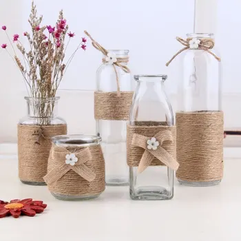 

1-10pcs Five Nordic Creative Hemp Rope Transparent Glass Vases Wedding Flower Vases for Homes Retro Nostalgia Minimalist Decor