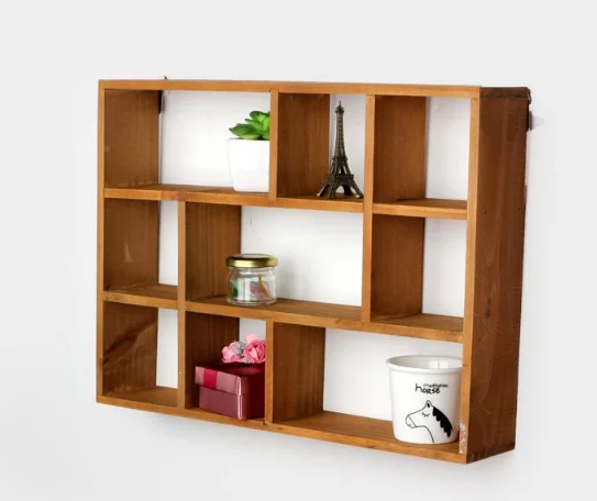 Groceries Made Old Wooden Three-story Wall Hollow Shelves Creative Home Small Ornaments Storage Rack Accessories