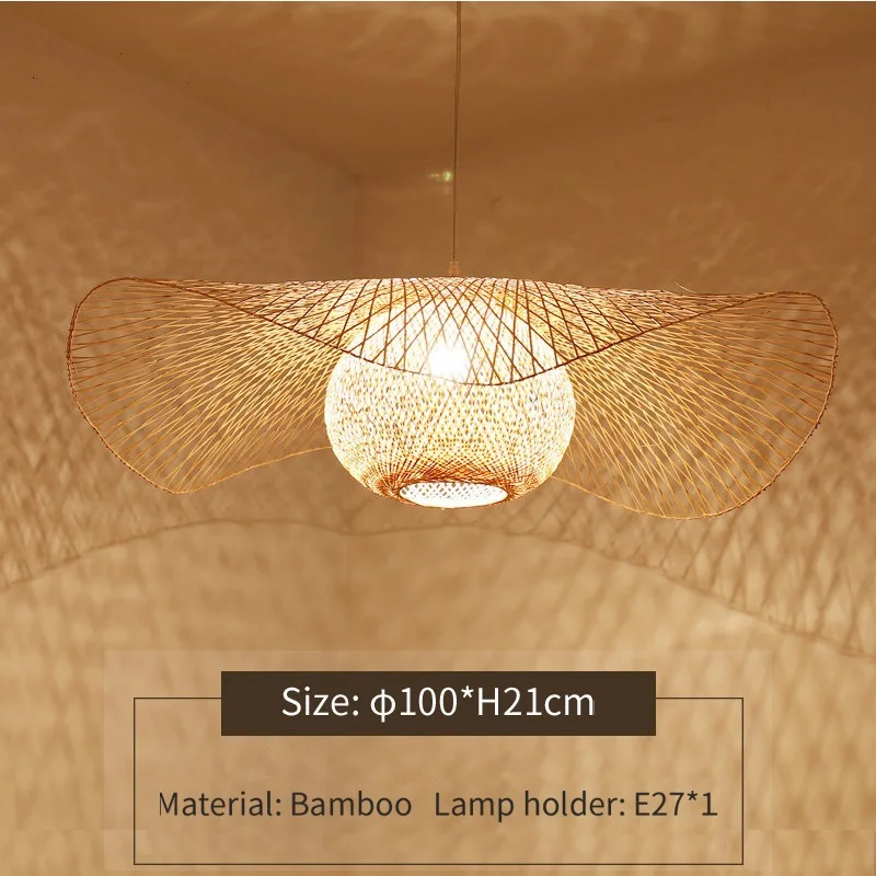 Китайский бамбуковый плетеный ротанговый абажур потолочный светильник E27 лампы для гостиной, ресторана, прохода лампы - Цвет корпуса: Dia 100X21cm