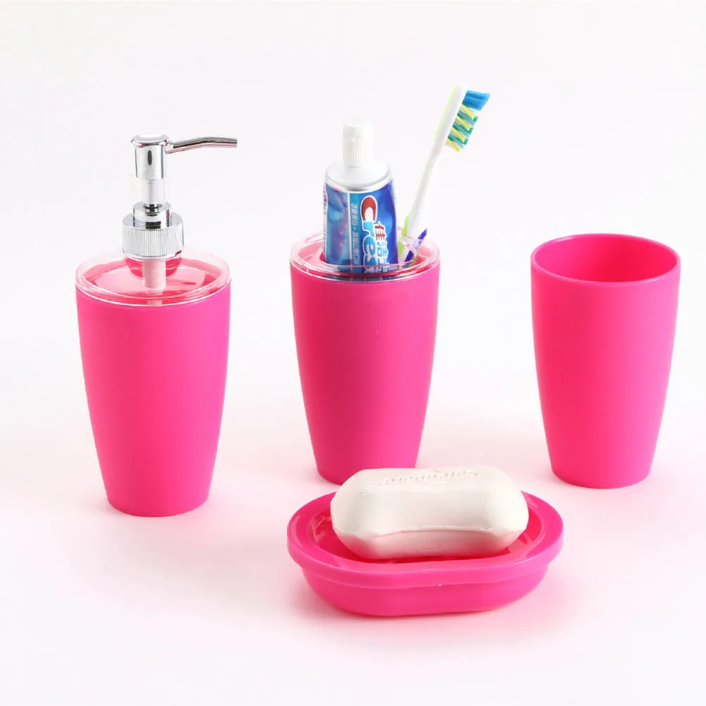 4pcs Plastic Elegant Bathroom Toilet Accessories Set Soap Dispenser 4pcs Plastic Elegant Bathroom Toilet Accessories Set Soap Dispenser Cup Brush Dish Bubble In Storage Bo Bins From