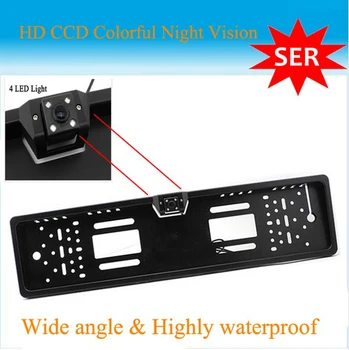 

2019 New Arrival HD CCD EU Russia Car License Plate Frame Rear View Backup Camera Reversing For European Cars With 4 LED Lights