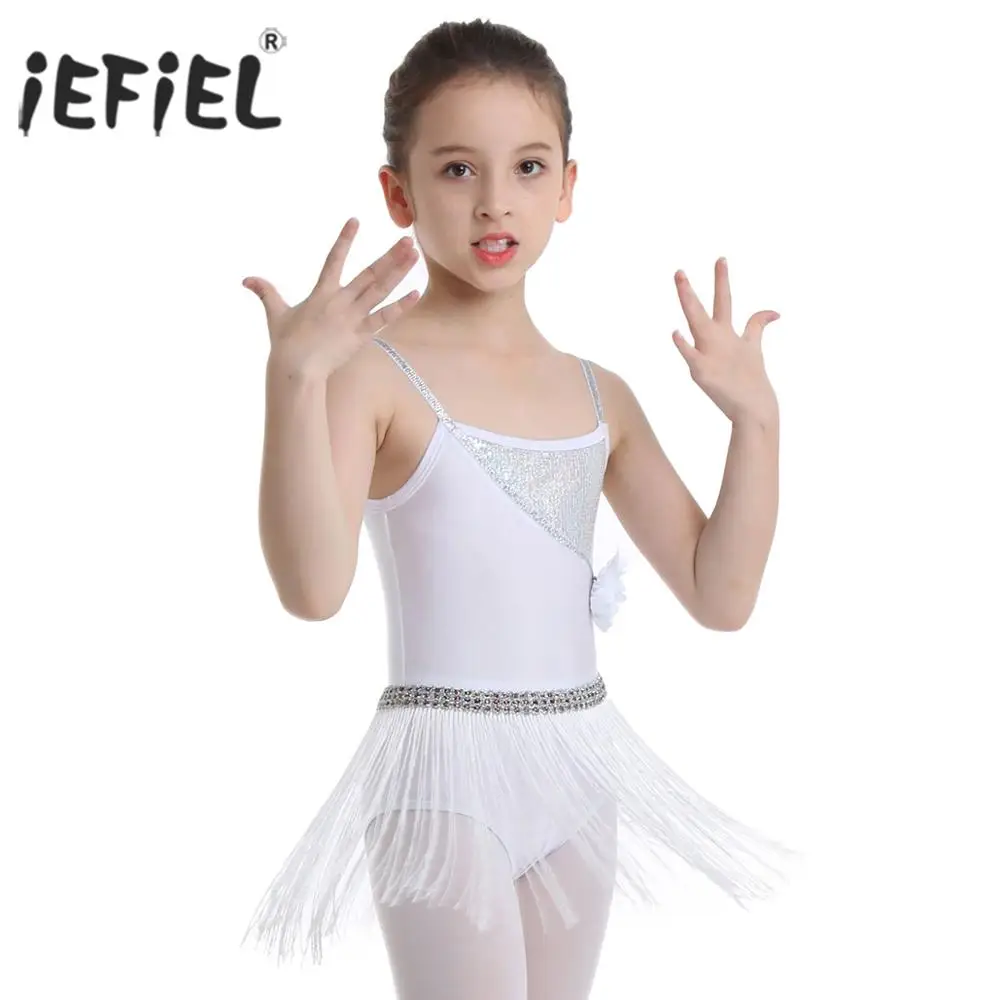 iEFiEL Kids Girls Lyrical Dance Costumes Elastic Straps Sequined Latin