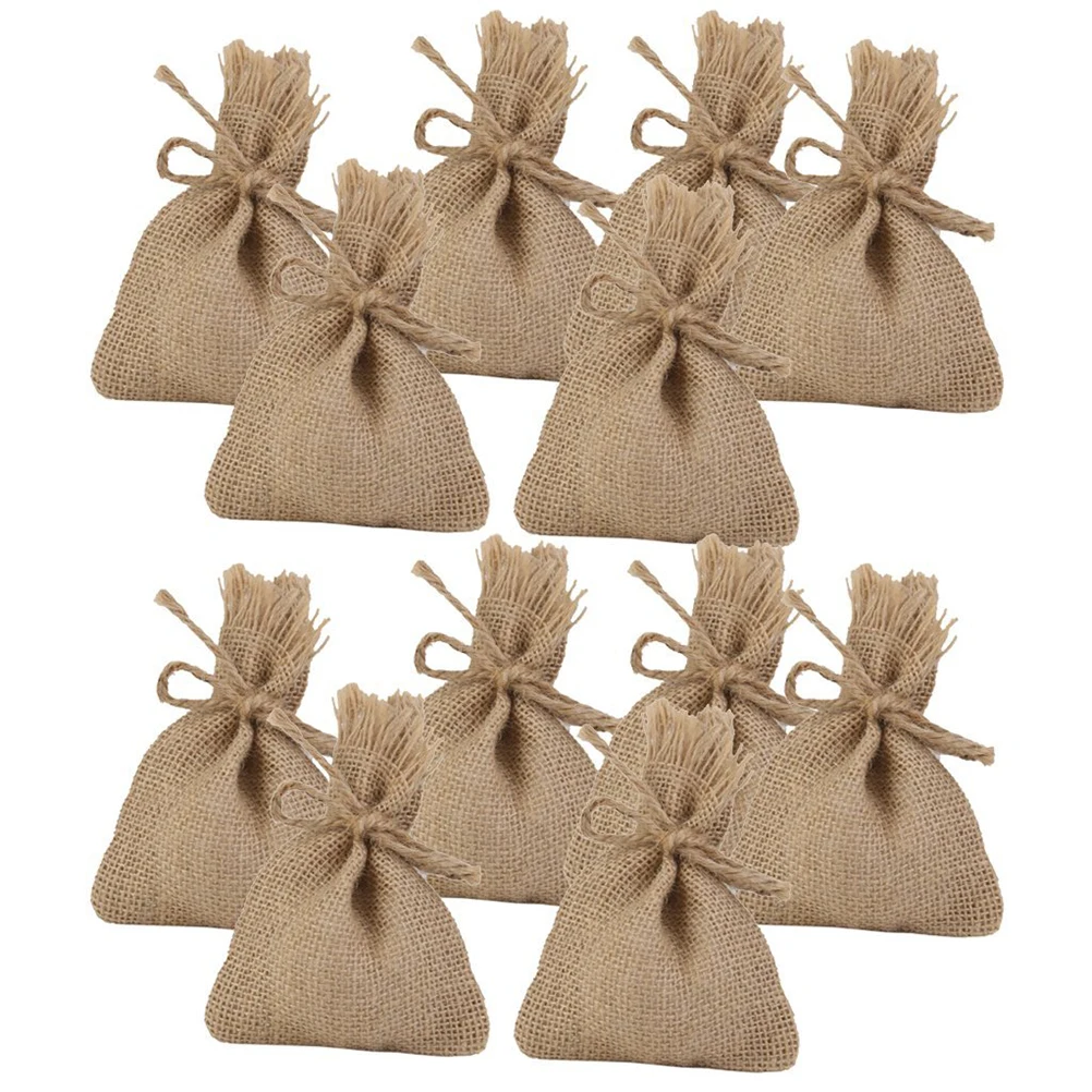 10PCS 14*10CM Small Hessian Drawstring Bags for Wedding Party Favor