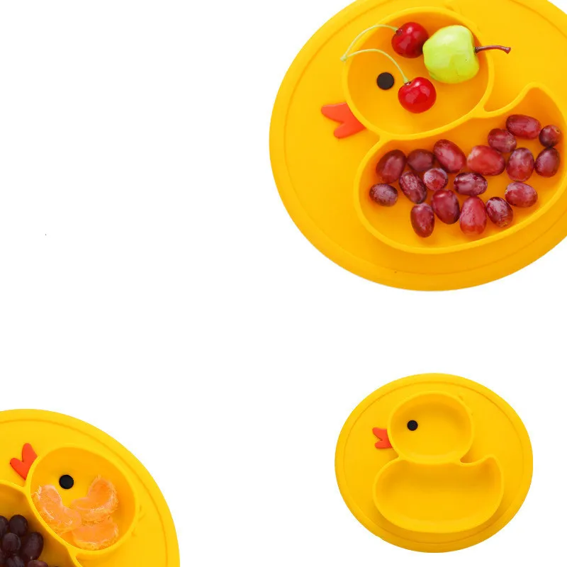 Cute Cartoon Animals Duck Silicone Feeding Food Anti-slip Plate Tray Dishes Food Holder for Baby Toddler Kid Children Bowl