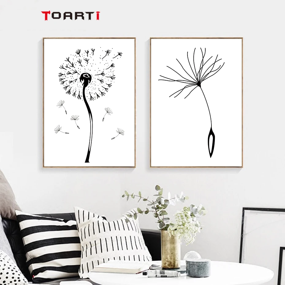 Black&White Dandelion Wall Art Realistic Line Drawing Nordic Posters&Prints Canvas Painting Living Room Decoration Home Pictures (2)
