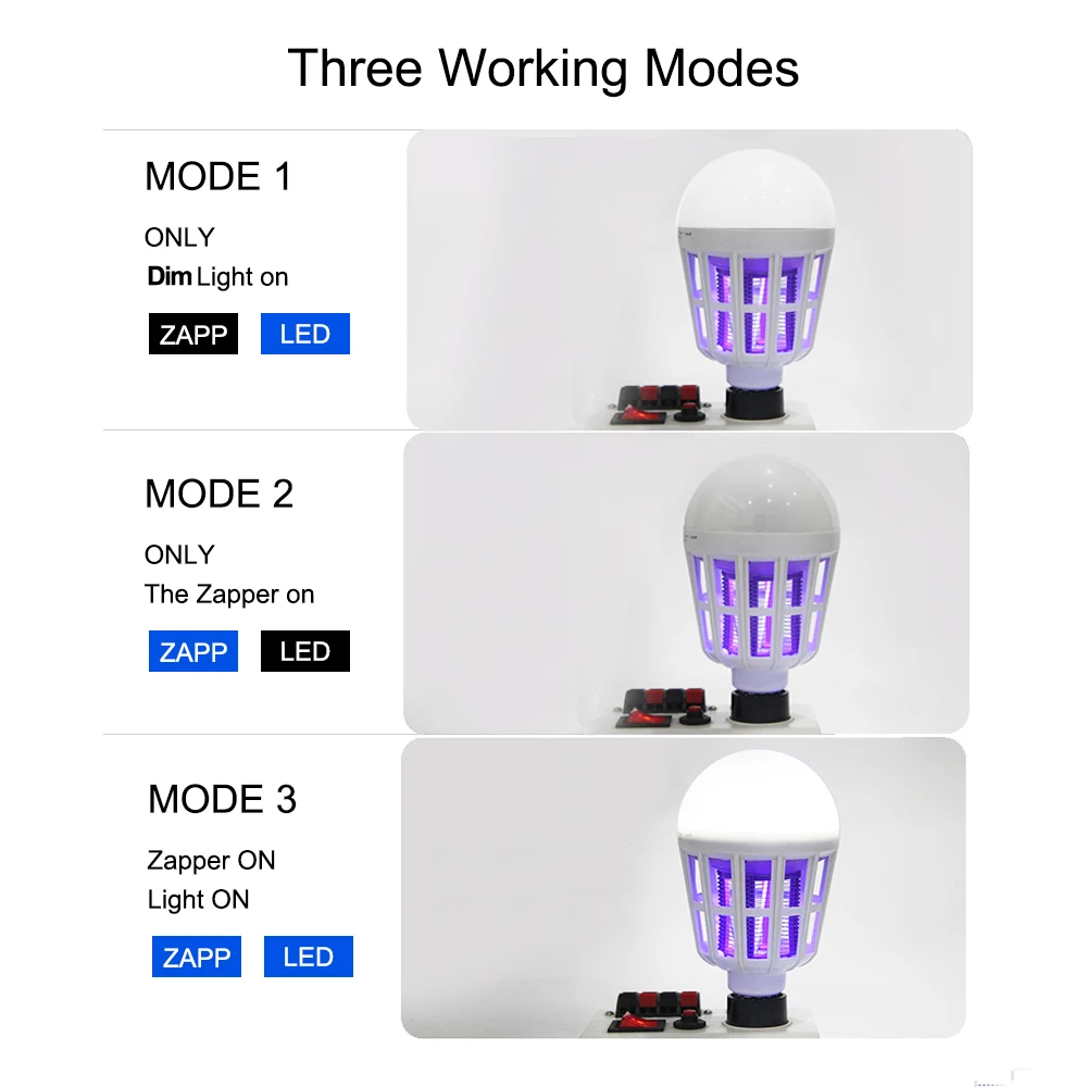 Светодиодный светильник от комаров, E27, светодиодный светильник с 3 режимами от насекомых, Ночной светильник 15W