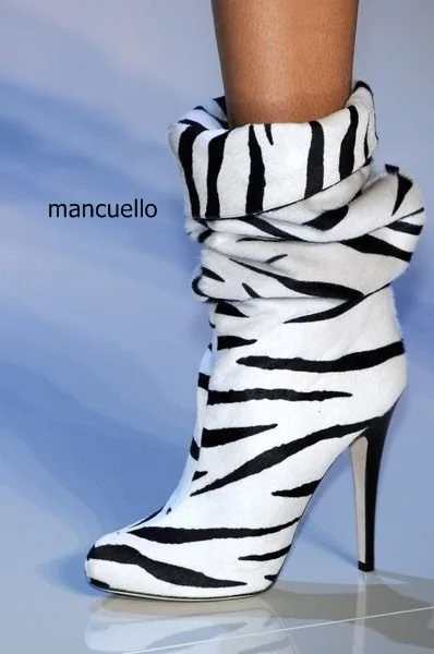 

New Arrival Women White and Black Matched Suede Short Boots Stylish Round Toe Stiletto Heels Concise Ankle Boots Hot Selling