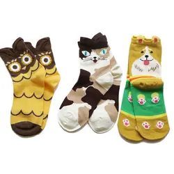 3 пары женских носков с 3D принтом животных, носки с милыми рисунками из мультфильмов, Короткие рождественские носки, Femininas Funny Art Meias