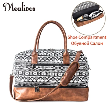 

Mealivos 2017 Fashion Canvas Large Weekend Bag Overnight Travel bag Carry On Duffel with Shoe Pouch Duffel weekender Bags