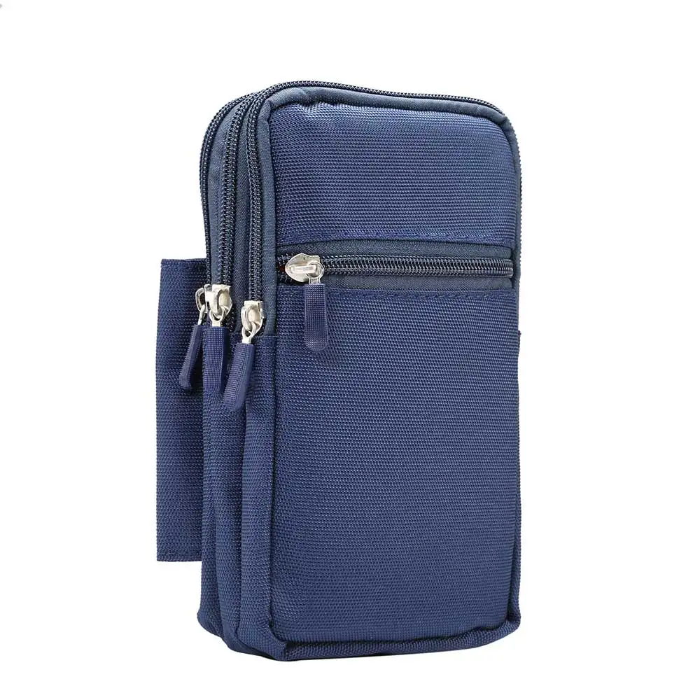 Большой Размер 7,0 дюймов телефон открытый спортивный чехол сумка для samsung/iPhone/LG/HUAWEI/power Bank универсальный нейлоновый Кошелек Зажим для ремня сумка - Цвет: Синий