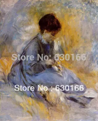 

Famous Oil Paintings Reproductions - Young Woman with a Dog by Pierre Auguste Renoir Portrait Painting Handmade