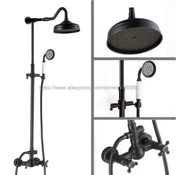 

Black Color Brass 8" Rainfall Shower Head Shower Mixer Taps Wall Mount Shower Faucet with Handshower Brs703