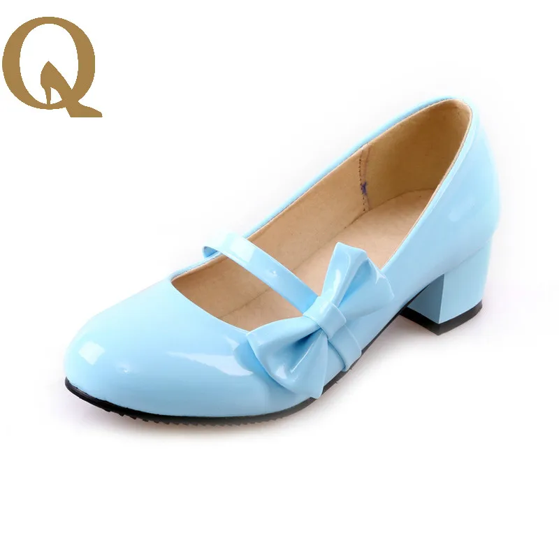 

Spring and Summer New Style High Quality Patent Leather Butterfly Knot Women Shoes Round Toe Slip on Medium Heels Bridal Shoes