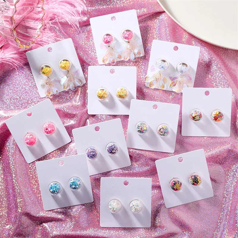 

Fruit Smiley Face Mermaid Scale Round Earrings Colorful Sequins Transparent Glass Ball Girl Earrings Women Jewelry Pendientes 2#