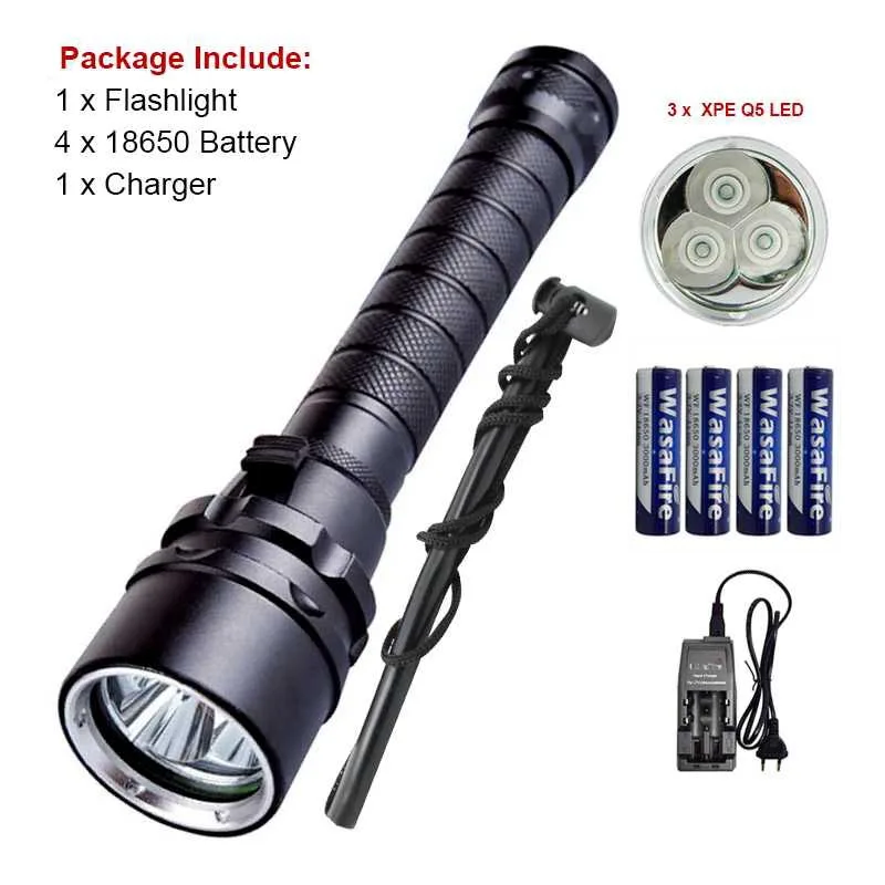 

18650 Diving Tactica Flashlight UV Purple Light XPE LED Zaklamp Underwater 100m Dive Scuba Torch Flash Light For Camping Hunting