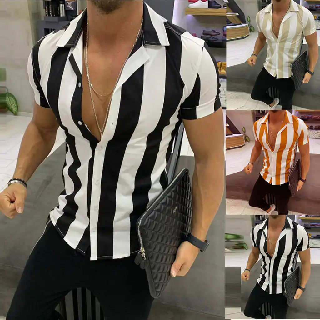 camisa de rayas hombre manga corta