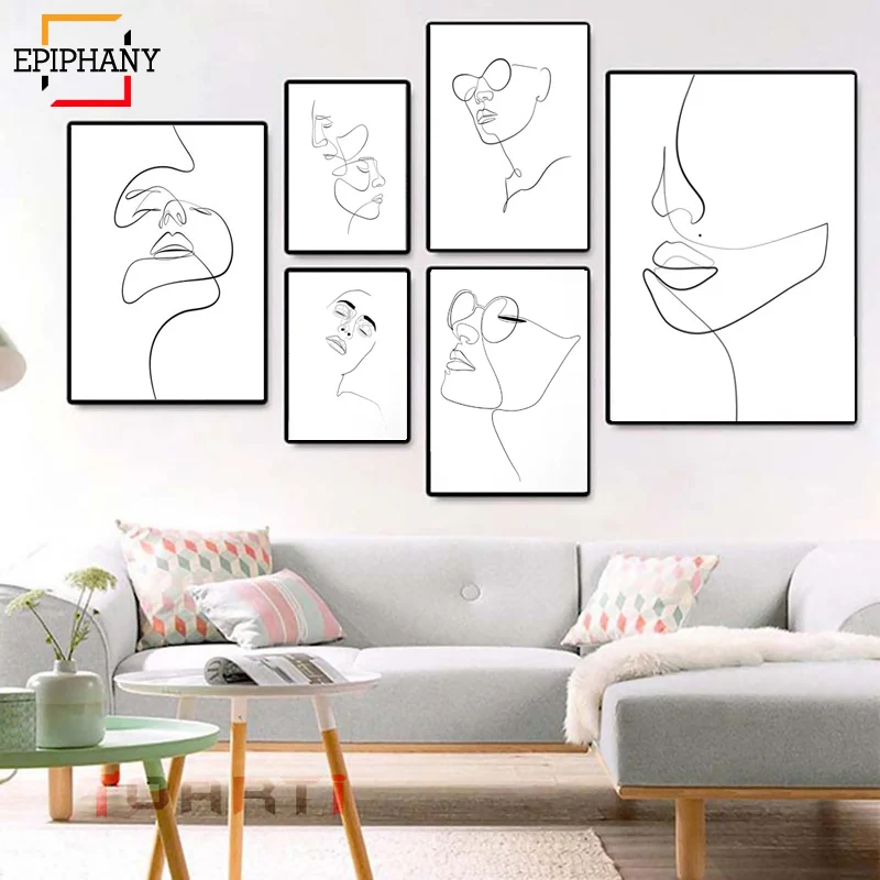 Abstract Female Face Print One Line Drawing Feminine Continuous Lines Minimalist Artwork Modern Wall Art Picture for Living Room