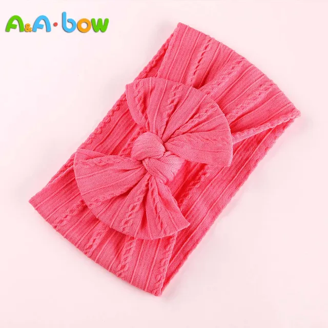 1pcs Cable Knit Nylon Bow Headwrap, One size fits all nylon headbands, wide nylon headbands, baby headbands, Knot bow headwear A2NSNSFB-9592-6