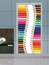 Colorful Pencils Rainbow Door Decoration Streamline Lines Door Decor Wall Sticker Decal Home Bedroom Korean Wall Art Decal
