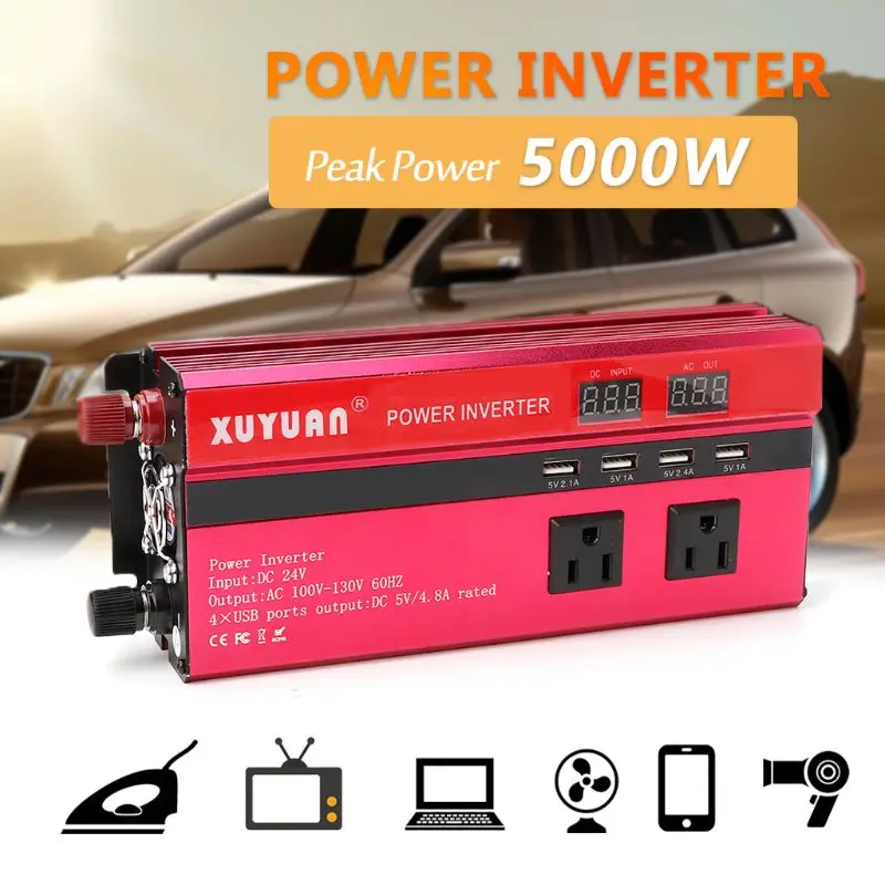 US $60.10 5000w Solar Car Power Inverter Led Dc12v To Ac110220v Sine Wave Converter 4 Usb Interfaces