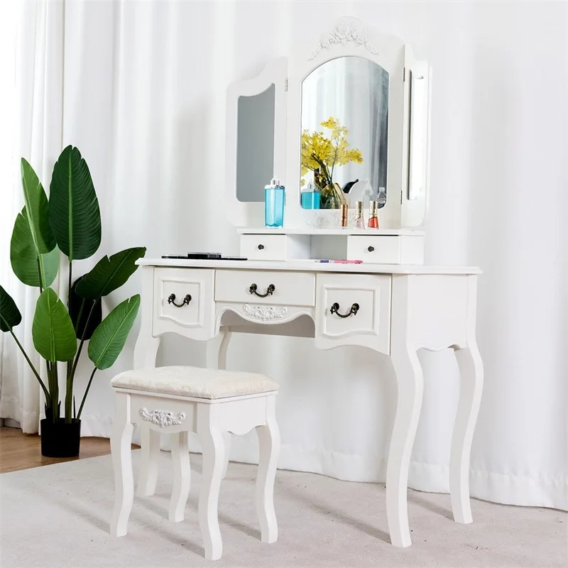 5 Drawers Folding Vintage Vanity Makeup Dressing Table Countryside