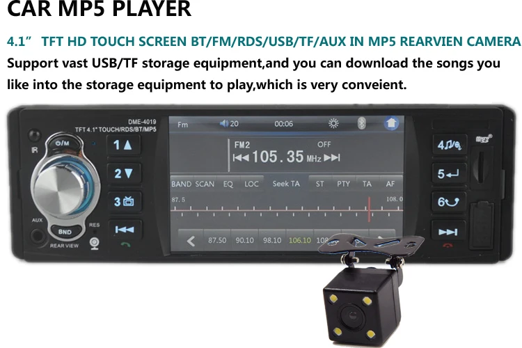 Автомобильный MP5 плеер 4,1 дюймов пульт дистанционного управления Сенсорный Экран Зеркало Ссылка для Android 1 Din с камерой AUX/USB Bluetooth Радио стерео