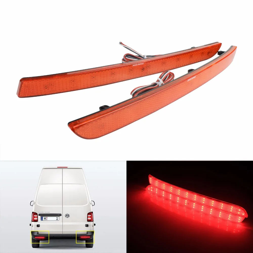 

ANGRONG 2x Red Lens LED Rear Bumper Reflector Tail Stop Brake Light For VW T5 Transporter (For: VW 2012) (CA330)