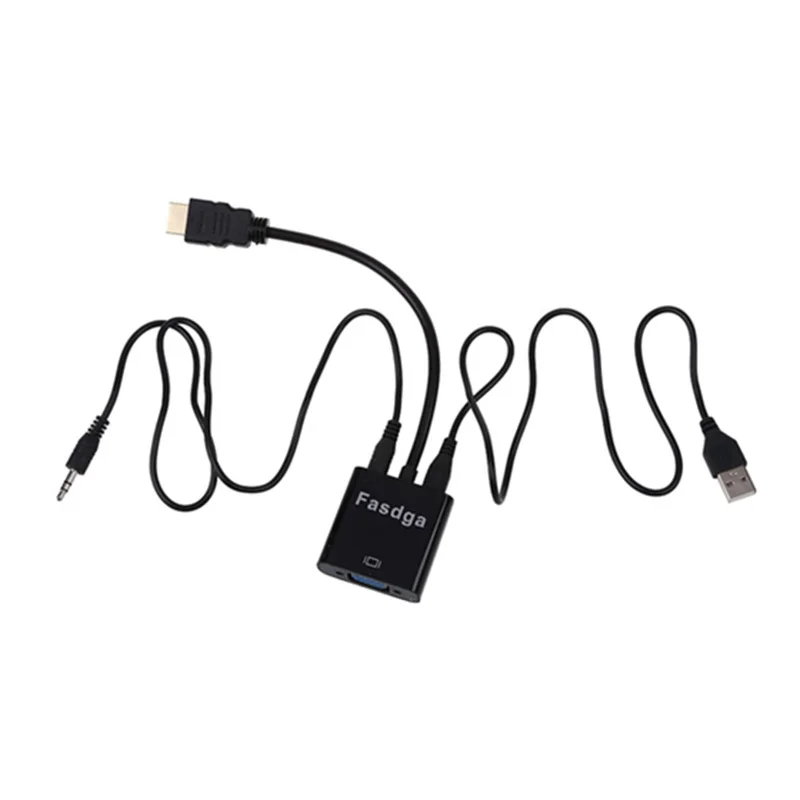 Fasdga 1080P HDMI на VGA с аудио конвертер, usb-адаптер видеокабель питания черный
