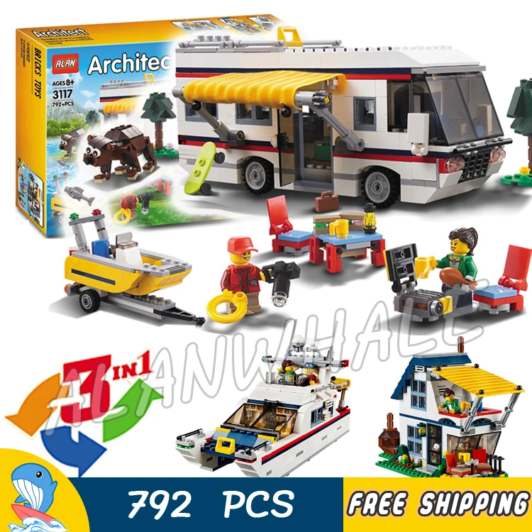 

792pcs 3in1 Creator Vacation Getaways Summer Home Yacht Go Picnic 3117 Model Building Blocks Toys Bricks Compatible with lago