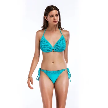 

POKEEK Bikini Swimwear Women Push Up Sunbathing Suits Swimsuit Two Pieces Beach Plus Size Girls Sets Padded Low Waist Beach Wear
