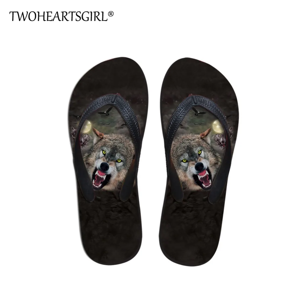 Twoheartsgirl Прохладный Волк узор сланцы для мужчин повседневное пляжные сандалии Нескользящие обувь для мальчиков шлёпанцы дл