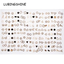 100 пар/лот Для женщин Акриловые цвета: золотистый, серебристый микс маленькие серьги-гвоздики комплекты для девочек полые серьги в форме сердца бижутерия подарок случайный Стиль