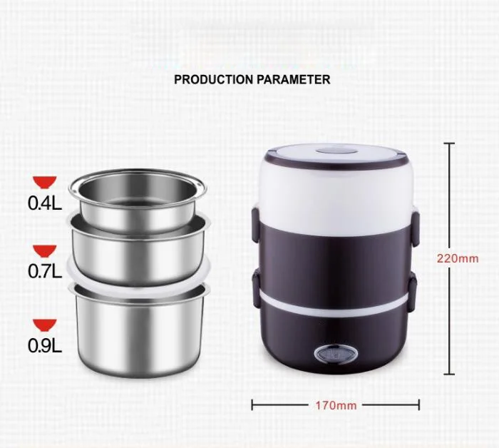 2L Мини электрическая рисоварка 3 слоя Пароварка портативный из нержавеющей стали еды тепловое Отопление Ланч-бокс еды контейнер теплее