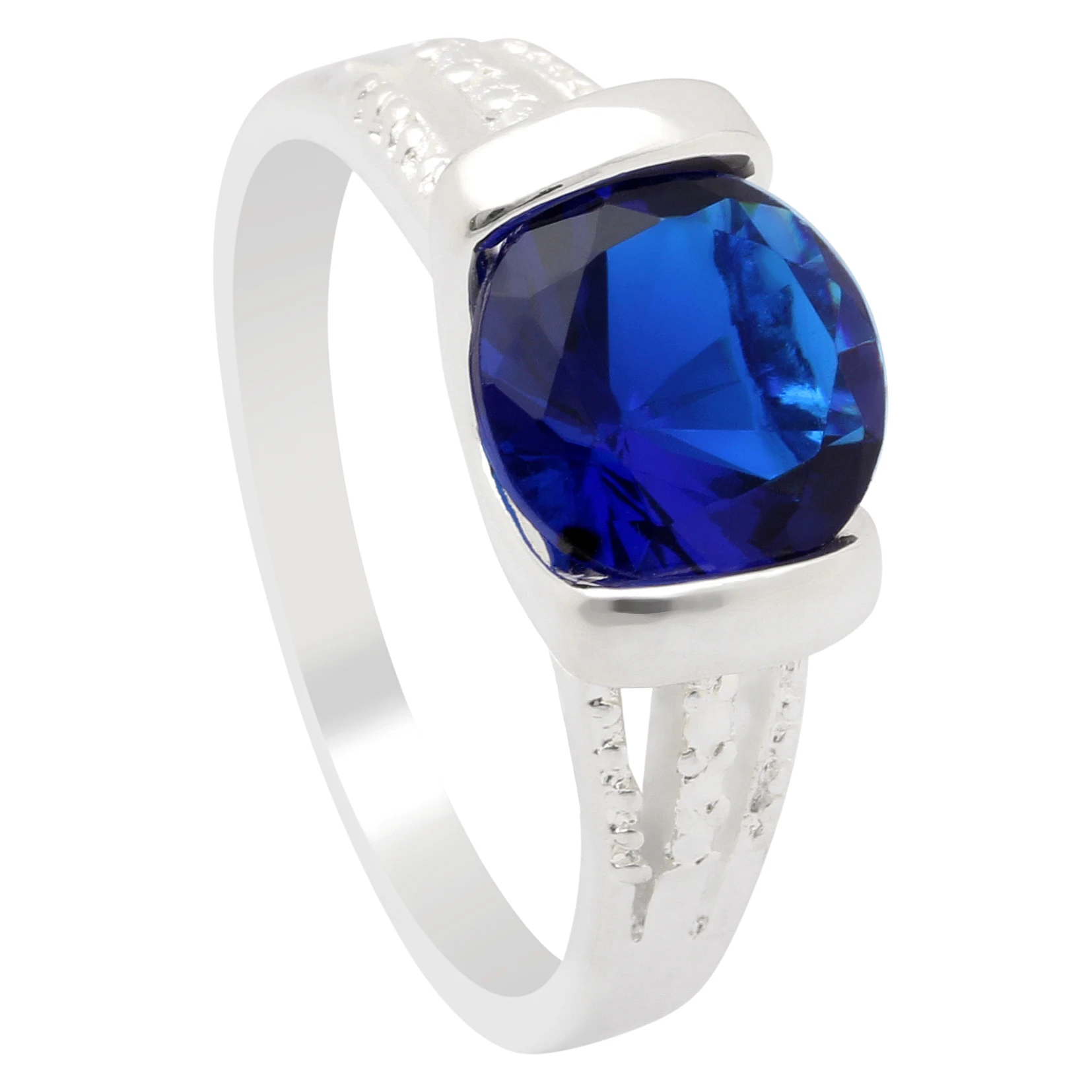 royal blue color silver plated ring for women Wedding elegant lady