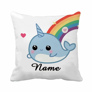 

Customized Name Whale Unicorn Baby Blue Boy Pink Girl Cushion Birth Rainbow Pillow Decorative Cushion Cover Pillow Case Gift