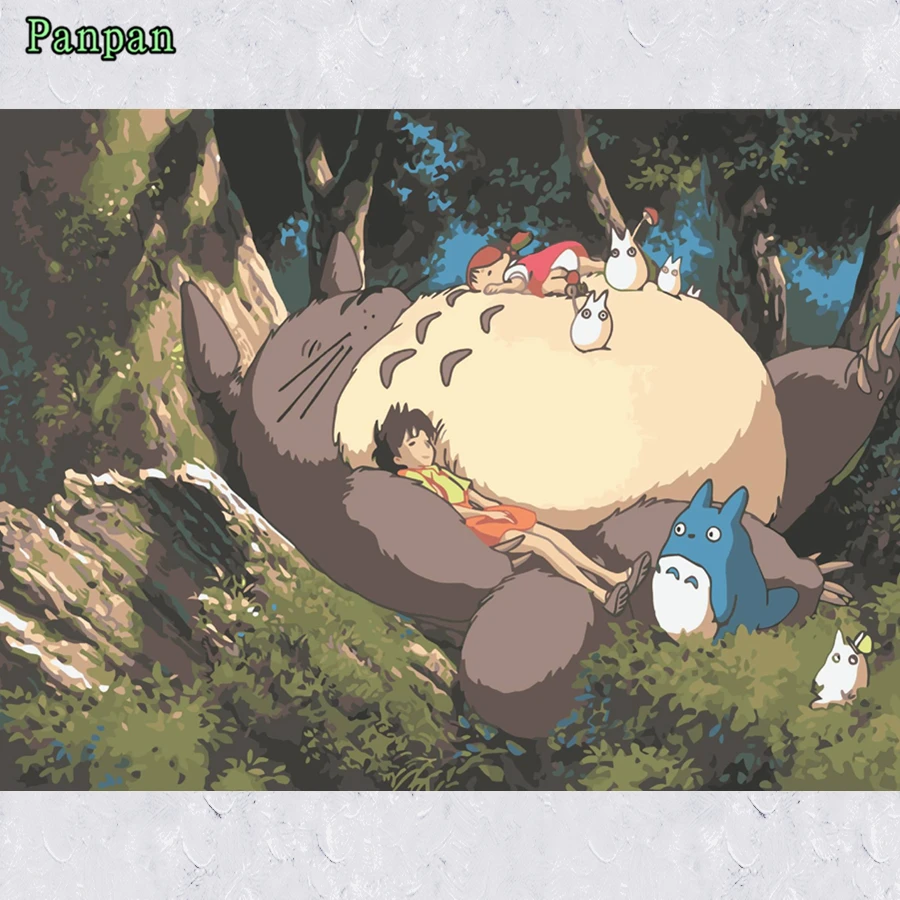 Ottieni line a basso prezzo Totoro Colorazione Aliexpress Quadri astratti 3D picture Fai Da Te Digitale pittura a Olio dai numeri Colorare Kit Home