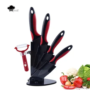 

Myvit brand Kitchen Knives 3" paring 4" utility 5" Slicing 6" chef knife+Peeler+Holder Ceramic Knife Black Blade Kitchen Knives