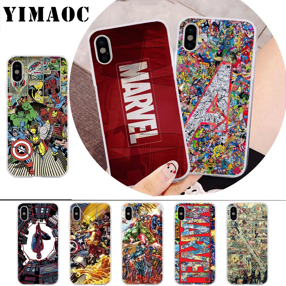 

YIMAOC Marvel Avengers Heros Comics Soft Silicone Case for iPhone X r s Xr Xs Max 8 7 6S 6 Plus 5 5s SE