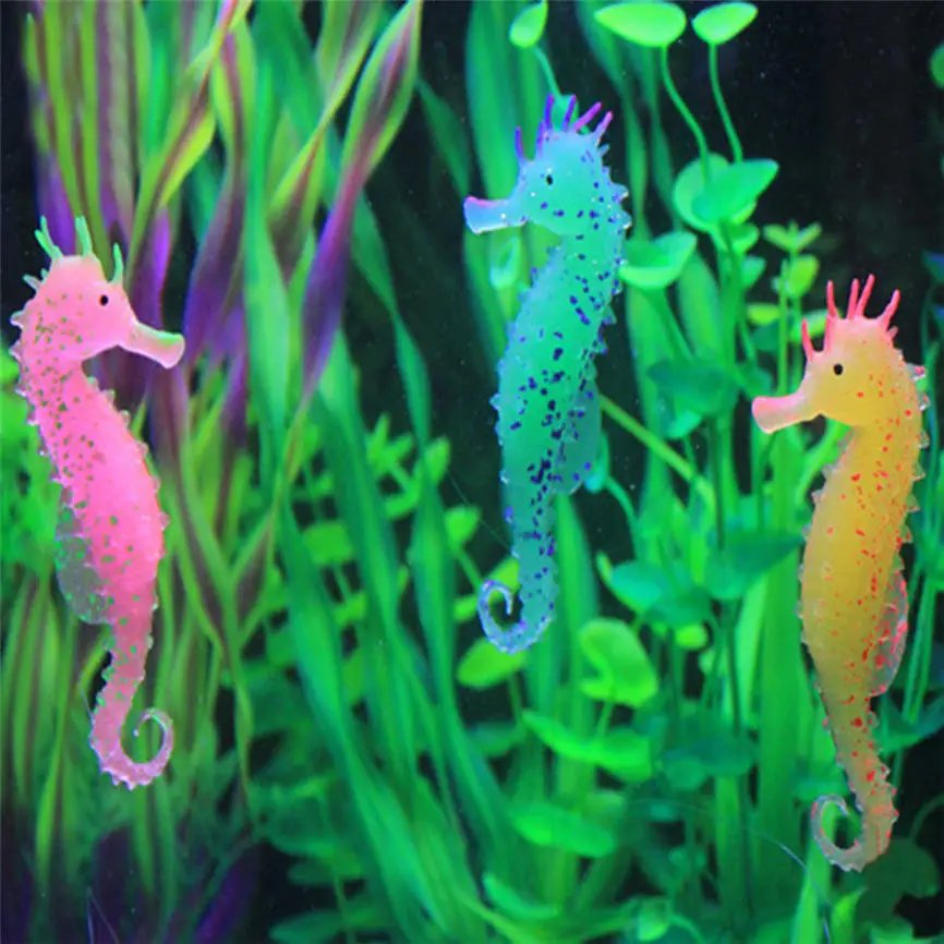 US Aquarium Decor Silicone Seahorse Aquarium Fish Tank Ornament Glowing Effect