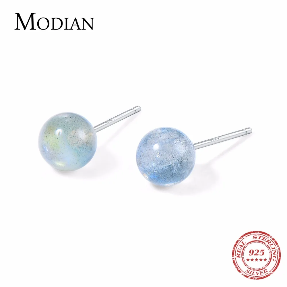 

MODIAN 2019 New Fashion 925 Sterling Silver Earrings Natural Moonlight Crystal Stud Earrings for Women Authentic Silver Jewelry