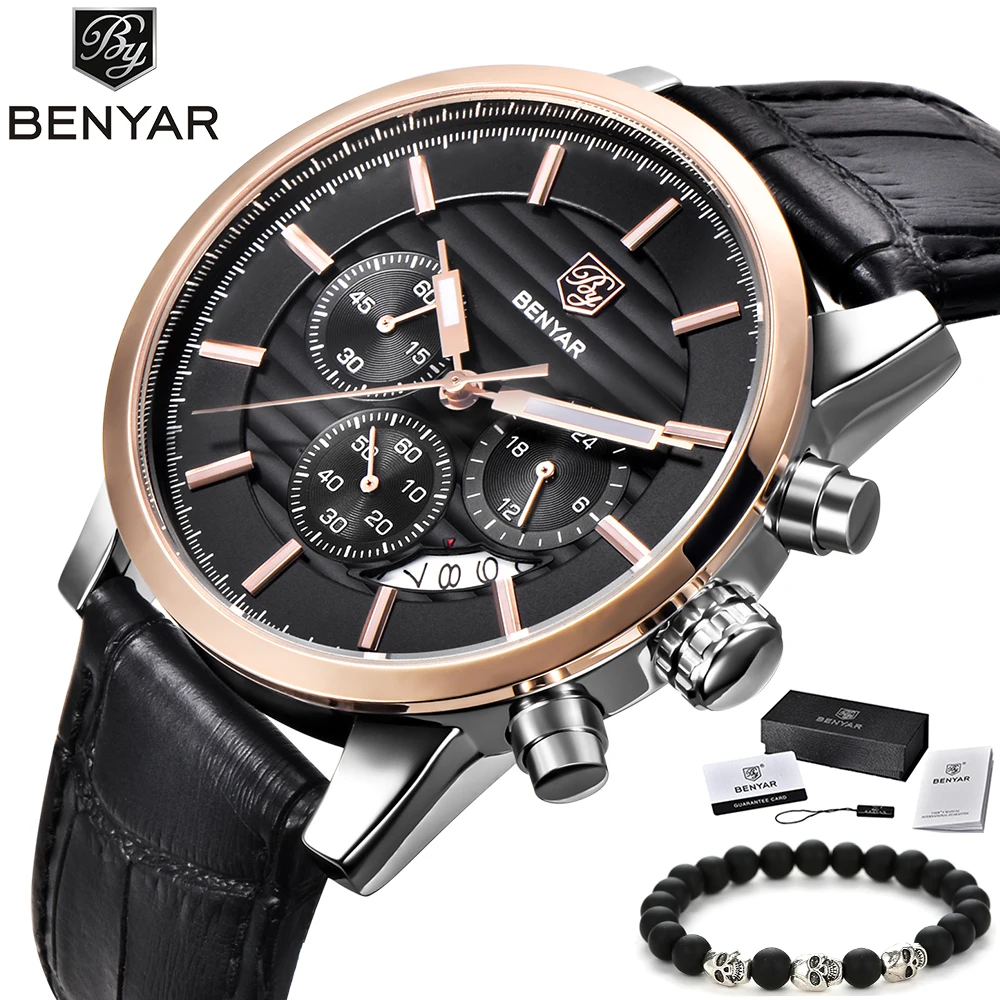 Relojes 2018 часы мужские BENYAR модные спортивные кварцевые Топ бренд класса люкс Бизнес