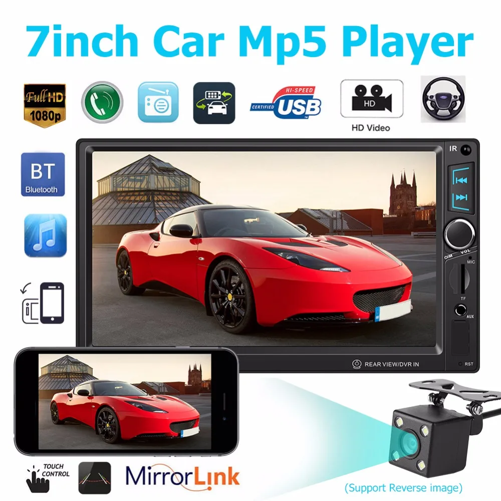 

T8011 2Din Car Radio 7 inch Touch WINCE Player FM MP5 Player Autoradio Bluetooth Rear View Camera Tape Recorder AUX Head Unit