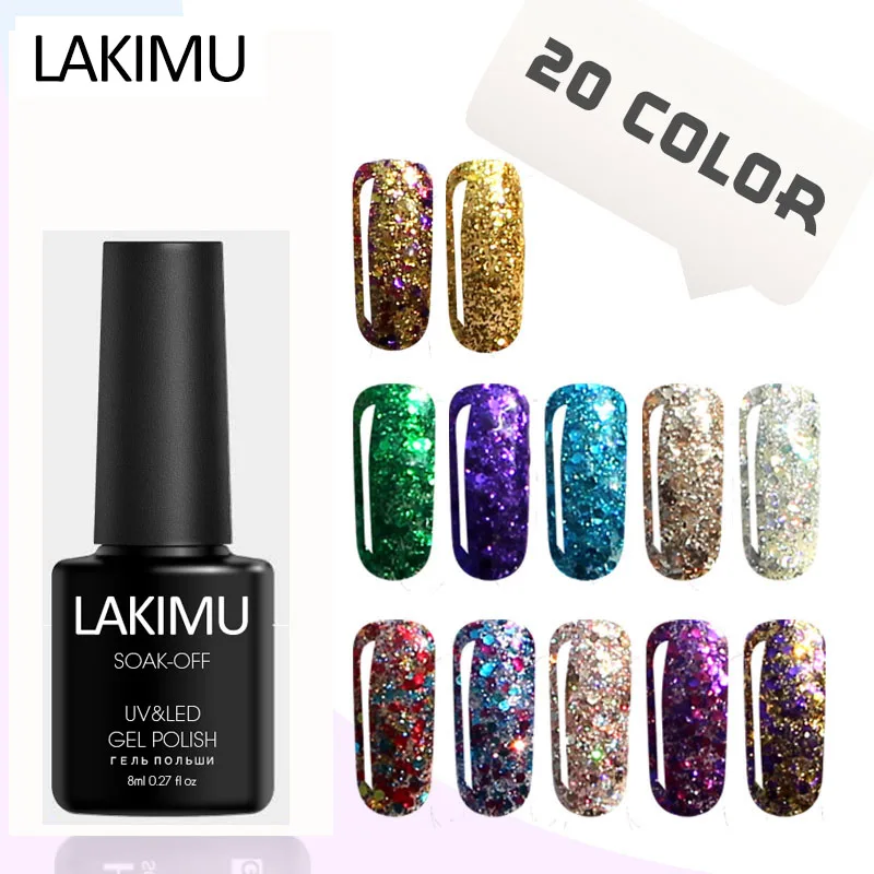 LAKIMU Блестящий лак Lucky Diamond 8 мл 20 видов цветов Светодиодная лампа гелевая Краска