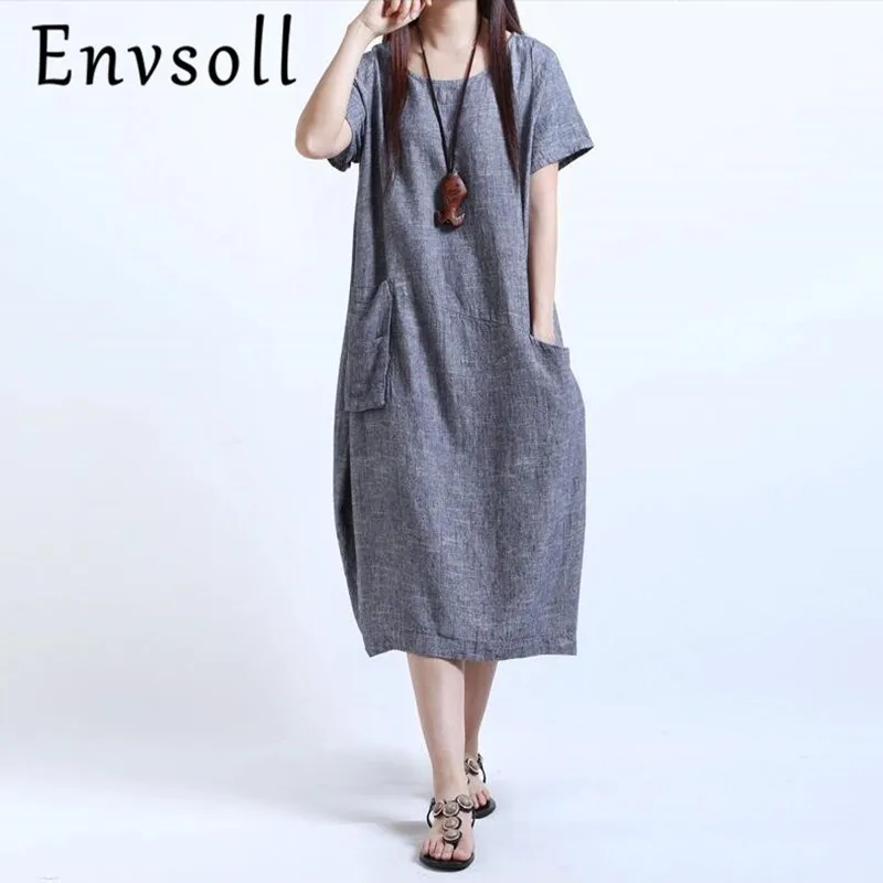 

Envsoll 2017 Summer Casual Big Yards Linen Pocket Short Sleeve Dresses Pregnant Dress Maternity Clothes For Pregnant Women SDS03