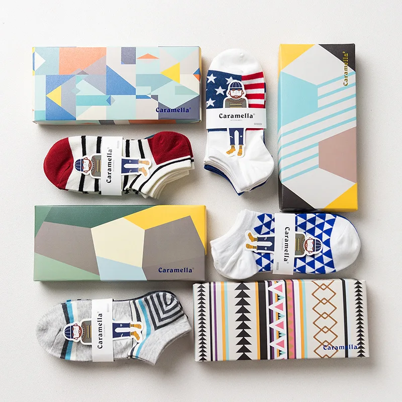 4 Pairs/Lot Caramella Men's Summer Invisible No Show Socks Non Slip Low Cut Men's Socks
