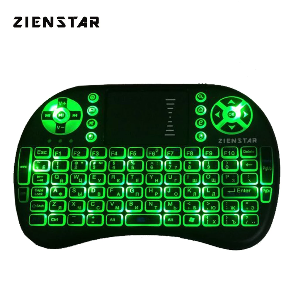 Беспроводная мини клавиатура Zienstar русская 2 4G с 3 цветной подсветкой воздушная