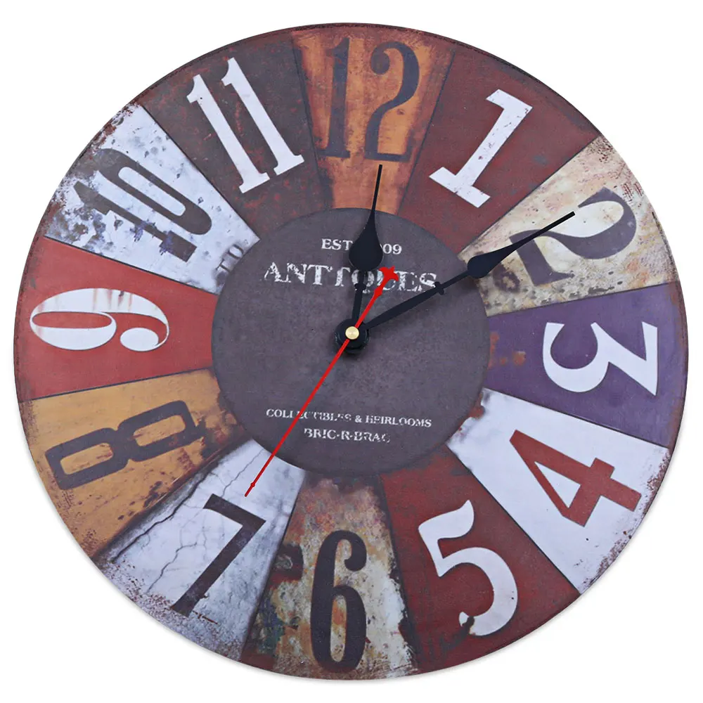 Artistic Silent Retro Wall Clock Creative European Style Round Colorful